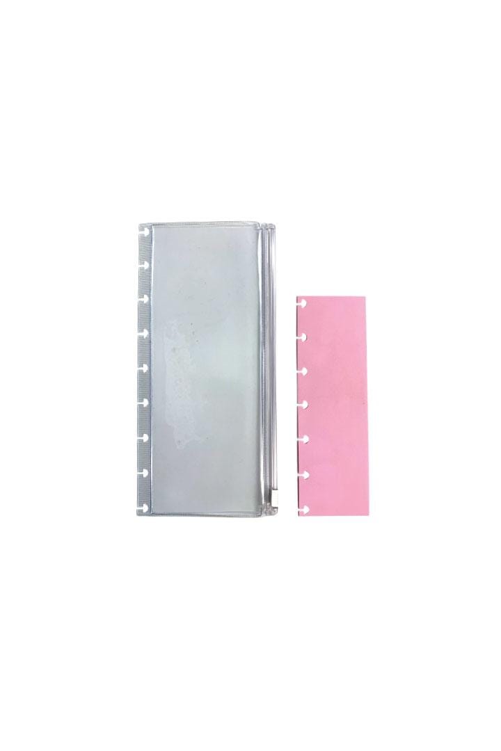 Kit Estojo e Régua Rosa para Caderno de Disco 8x21 cm Transparente PlastPark