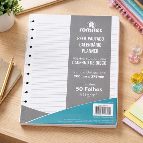 Refil para Caderno de Disco Universitário Planner 50 Folhas 90 g/m² 20x28 cm Branco Romitec - Imagem 4