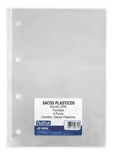 Protetor de Folhas Saco Plástico 4 Furos A4 Fino PP 23x30 cm Transparente 20 Unidades PlastPark - Imagem 3