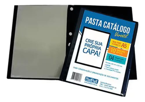 Pasta Catálogo A5 Personalizável Capa Cristal 10 Sacos PVC 18x22 cm Azul PlastPark - Imagem 3
