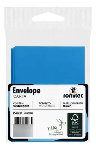 Envelope Comercial Carta Color Mais 11x16 cm Azul 10 Unidades Romitec - Imagem 2