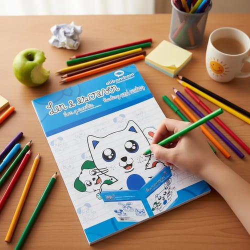 Caderno Alibombom Brochurão 80 Folhas Costurado Capa Dura Margeado sem Pauta 20x28 cm Azul Romitec - Imagem 5