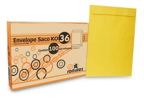Envelope Saco 75 g/m² Ko36 Ouro 25x35 cm 100 Unidades Romitec - Imagem 2