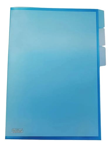 Pasta L PP A4 Translucida com 3 Divisórias 22x31 cm Azul PlastPark