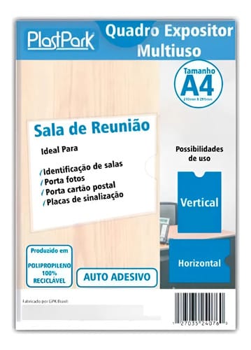 Quadro Expositor Multiuso A4 com Fita Adesiva para Fixação 21x30 cm Transparente PlastPark