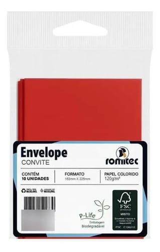 Envelope Convite 120 g/m² Textura Casca de Ovo 16x22 cm Vermelho 10 Unidades Romitec - Imagem 2