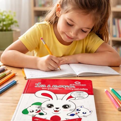 Caderno Alibombom Brochurão 80 Folhas Costurado Capa Dura Pautas Numeradas 123x 20x28 cm Vermelho Romitec - Imagem 6