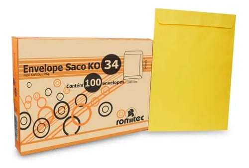 Envelope Saco 75 g/m² Ko34 Ouro 24x34 cm 100 Unidades Romitec - Imagem 2