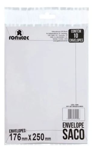 Envelope Saco 75 g/m² Br23 16x23 cm Branco 10 Unidades Romitec - Imagem 2
