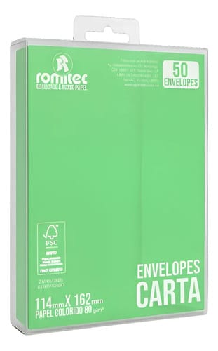 Envelope Comercial Carta Color Mais 11x16 cm Verde 50 Unidades Romitec - Imagem 2