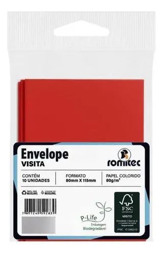 Envelope Visita Color Mais 12x8 cm Vermelho 10 Unidades Romitec - Imagem 2