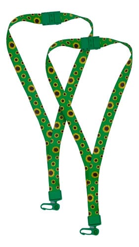 Cordão para Crachá Presilha Plástica Trava Anti Sufocamento Girassol Nylon 2x42 cm Verde PlastPark 2 Unidades