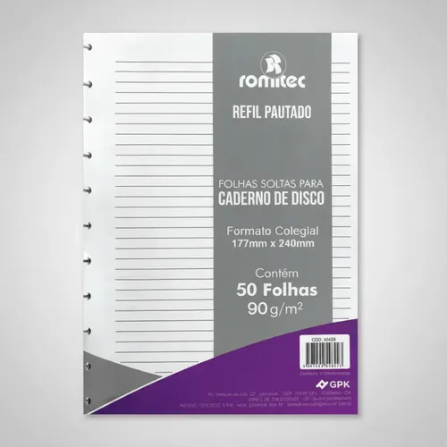 Refil para Caderno de Disco Colegial Pautado 50 Folhas 90 g/m² 17x24 cm Branco Romitec - Imagem 6