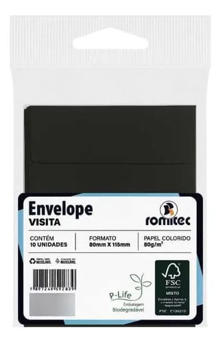 Envelope Visita Color Mais 12x8 cm Preto 10 Unidades Romitec - Imagem 2