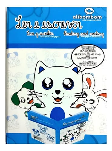 Caderno Alibombom Brochurão 80 Folhas Costurado Capa Dura Margeado sem Pauta 20x28 cm Azul Romitec