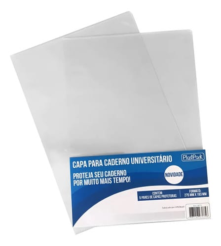 Capa Caderno/livro Espiral 1x1 Universitário PVC 20x28 cm Transparente PlastPark 5 Pares (10 Capas) - Imagem 2