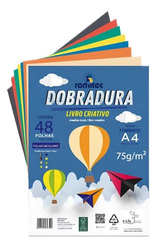 Dobradura A4 75 g/m² 48 Folhas 8 Cores 4 Bicolores Livro Criativo 22x30 cm Sortido Romitec