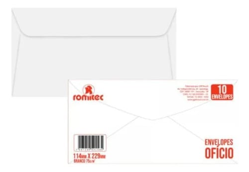 Envelope Ofício 75 g/m² 11x23 cm Branco 10 Unidades Romitec - Imagem 2