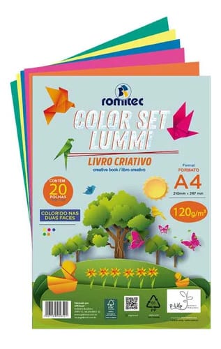 Color Set Lummi A4 120 Alta Gramatura 20 Folhas 5 Cores Livro Criativo 22x30 cm Sortido Romitec