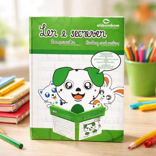 Caderno Alibombom Brochurão 80 Folhas Costurado Capa Dura Pautas Numeradas 123 20x28 cm Verde Romitec - Imagem 5