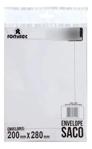 Envelope Saco 75 g/m² Br28 20x28 cm Branco 10 Unidades Romitec - Imagem 2
