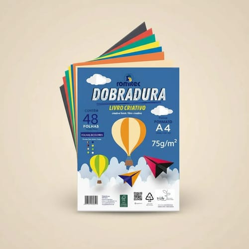 Dobradura A4 75 g/m² 48 Folhas 8 Cores 4 Bicolores Livro Criativo 22x30 cm Sortido Romitec - Imagem 4
