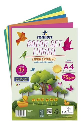 Color Set Lummi A4 75 Média Gramatura 45 Folhas 5 Cores Livro Criativo 22x30 cm Sortido Romitec