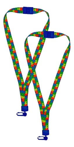 Cordão para Crachá Presilha Plástica Trava Anti Sufocamento Quebra Cabeça-tea Nylon 2x42 cm Azul PlastPark 2 Unidades