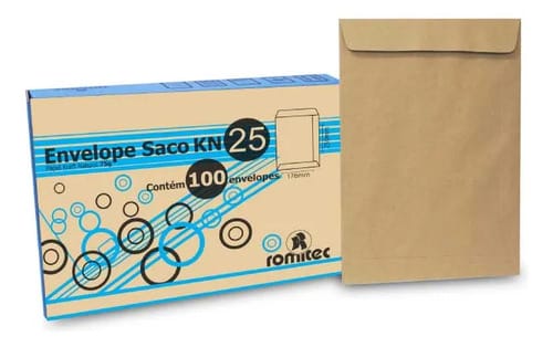 Envelope Saco 75 g/m² Kn25 Kraft 18x25 cm Natural 100 Unidades Romitec - Imagem 2
