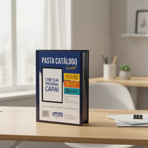 Pasta Catálogo A5 Personalizável Capa Cristal 10 Sacos PVC 18x22 cm Azul PlastPark - Imagem 4