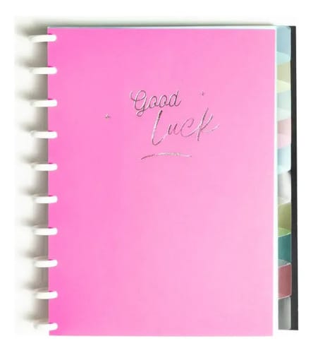Caderno Colegial 50 Folhas Disco Capa PP com Estojo Régua e 10 Divisórias 18x24 cm Pink Romitec