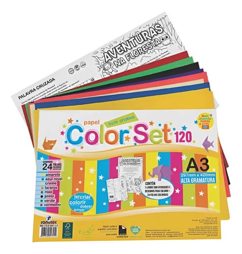 Color Set A3 120 Alta Gramatura 24 Folhas 8 Cores Livrão Criativo 30x42 cm Sortido Romitec