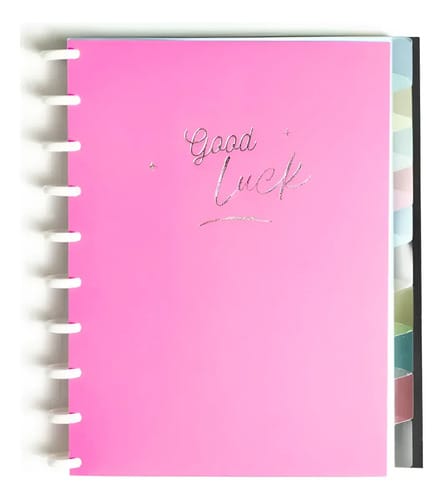Caderno Universitário 50 Folhas Disco Capa PP com Estojo Régua e 10 Divisórias 20x28 cm Pink Romitec