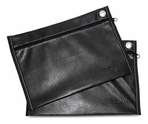 Malote A5 Pequeno Costurado Corino Horizontal com Ilhós para Lacre 28x19 cm Preto 2 Unidades PlastPark