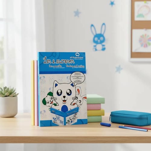 Caderno Alibombom Brochurão 80 Folhas Costurado Capa Dura Margeado sem Pauta 20x28 cm Azul Romitec - Imagem 6