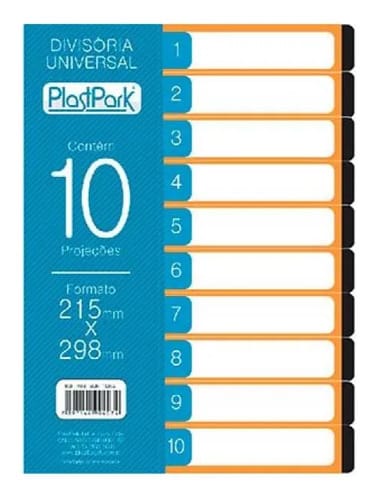 Divisória para Fichário Universitário/a4 com 10 Posições Furaçao Universal PP 22x30 cm Preto PlastPark