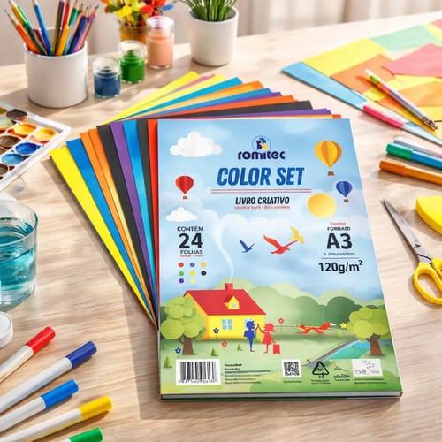 Color Set A3 120 Alta Gramatura 24 Folhas 8 Cores Livro Criativo 30x42 cm Sortido Romitec - Imagem 3