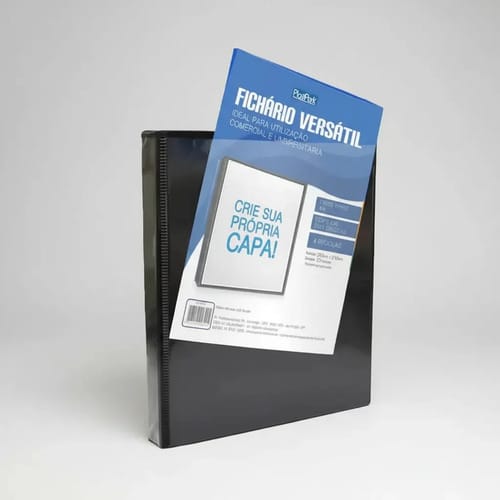 Fichário Personalizável A4 Lombada 4 cm 4 Argolas para 240 Folhas PVC 26x31 cm Preto PlastPark - Imagem 5