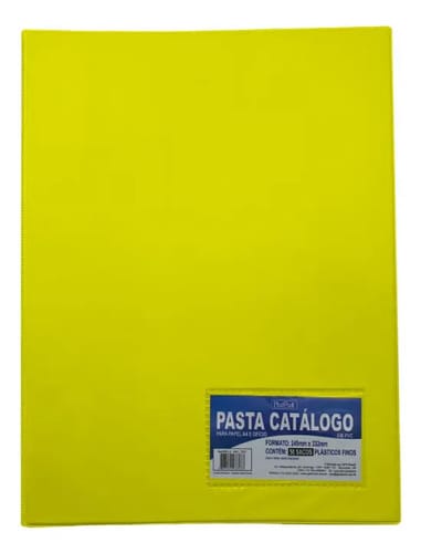 Pasta Catálogo Ofício com Visor 50 Sacos PP Ultra Transparente Capa PVC 4 Colchetes 24x33 cm Amarelo PlastPark