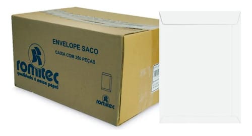 Envelope Saco 75 g/m² Br28 20x28 cm Branco 250 Unidades Romitec - Imagem 2