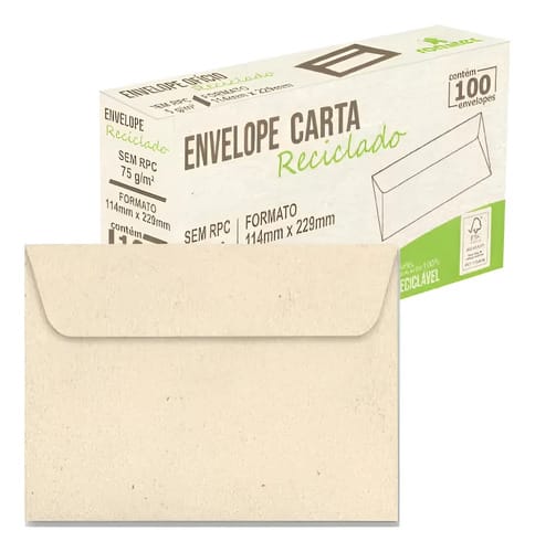 Envelope Comercial Carta 75 g/m² Reciclado Caixa de Cartão 11x16 cm Marrom 100 Unidades Romitec - Imagem 2