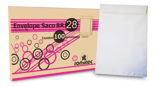 Envelope Saco 75 g/m² Br28 20x28 cm Branco 100 Unidades Romitec - Imagem 2