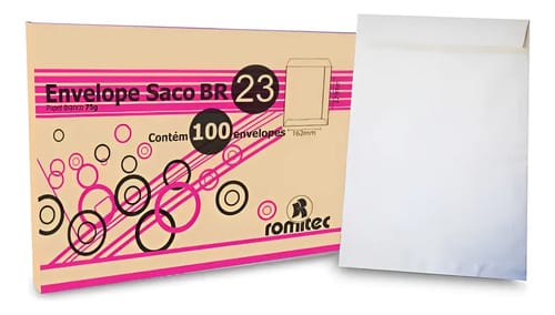 Envelope Saco 75 g/m² Br23 16x23 cm Branco 100 Unidades Romitec - Imagem 2