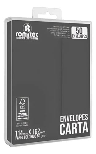 Envelope Comercial Carta Color Mais 11x16 cm Preto 50 Unidades Romitec - Imagem 2