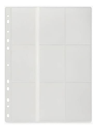 Refil Álbum Porta Cards 9 Bolsos 6,5x9 cm Furação Universal PVC 22x28 cm PlastPark 10 Unidades