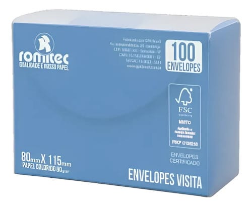 Envelope Visita Color Mais 12x8 cm Azul 100 Unidades Romitec - Imagem 2