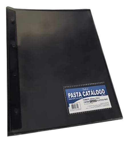 Pasta Catálogo Translucida Ofício Flexível com 10 Sacos 24x33 cm Preto PlastPark