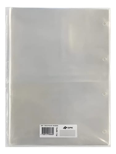 Protetor de Folhas Saco Plástico 4 Furos Ofício Fino PP 24x32 cm Transparente 1000 Unidades PlastPark - Imagem 3