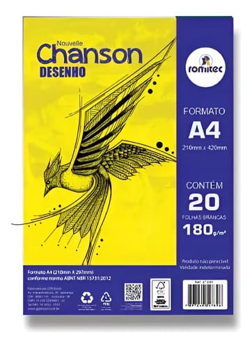 Bloco de Desenho Chanson A4 20 Folhas 180 g/m² 21x30 cm Branco Romitec
