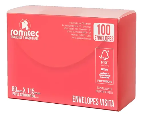 Envelope Visita Color Mais 12x8 cm Vermelho 100 Unidades Romitec - Imagem 2
